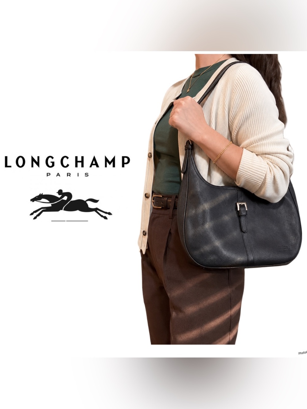 Longchamp Black Leather Messenger Shoulder Bag